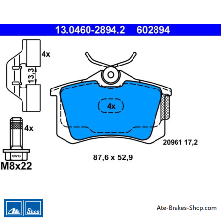 ATE originalen Bremsbeläge (13046028942) für Audi, Seat, Skoda, Volkswagen (VW)