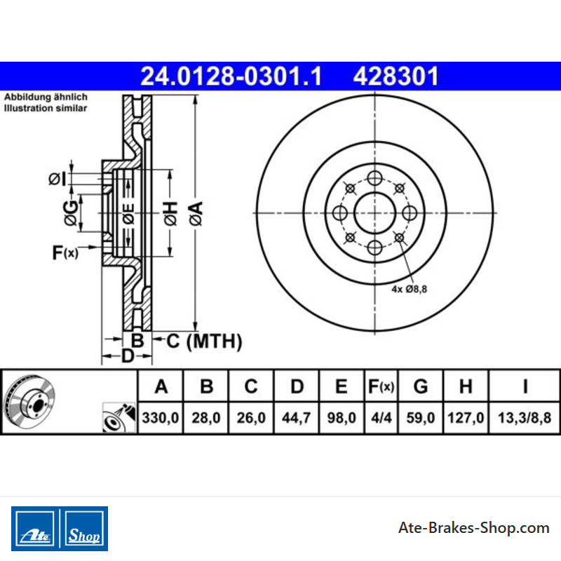 ATE Disco de freno original (24012803011) para Lancia