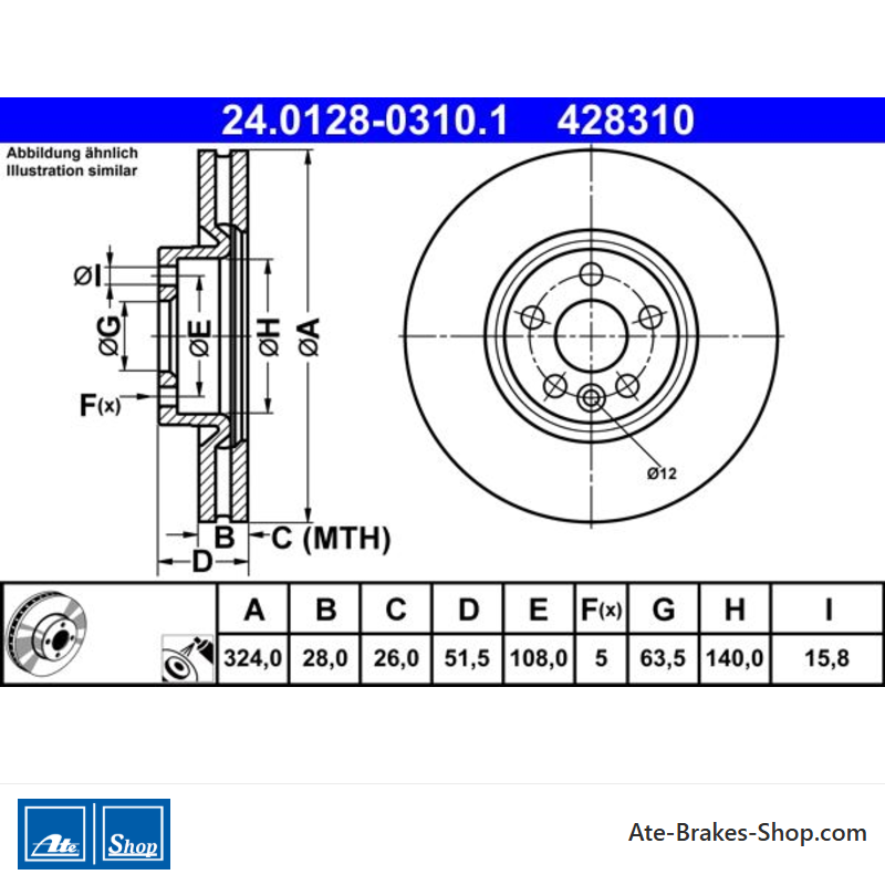 ATE Disque de frein original (24012803101) pour Volvo