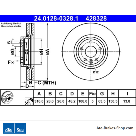 ATE Original Brake Disk (24012803281) for Jaguar
