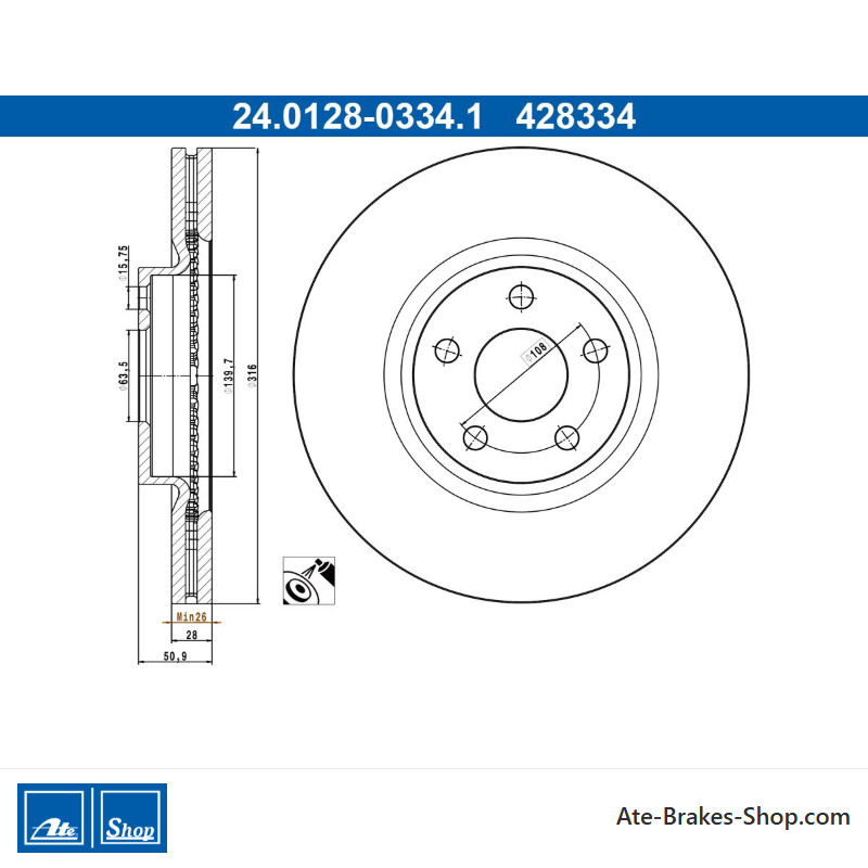 ATE Original Brake Disk (24012803341) for Ford