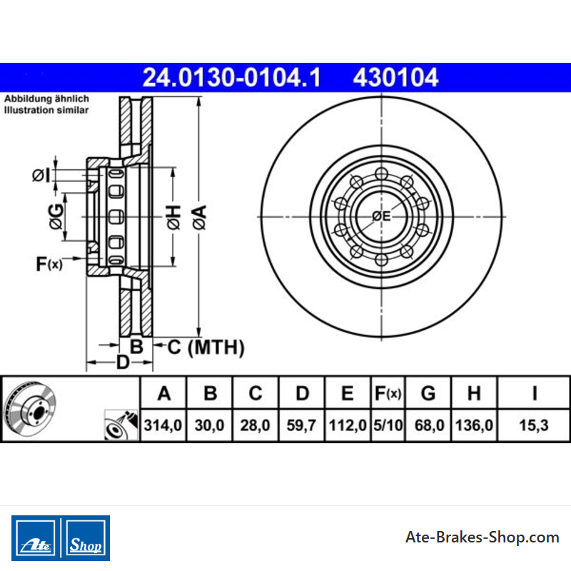 ATE Originele remschijf (24013001041) voor Audi
