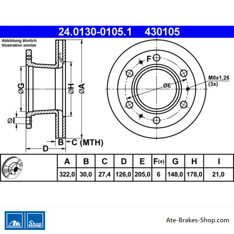 ATE Original Brake Disk (24013001051) for Ford