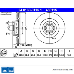 ATE Disque de frein d’origine (24013001151) pour Audi, Seat, Skoda, Volkswagen (VW)