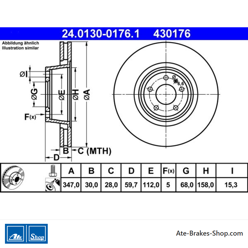 ATE Disco de freno original (24013001761) para Audi