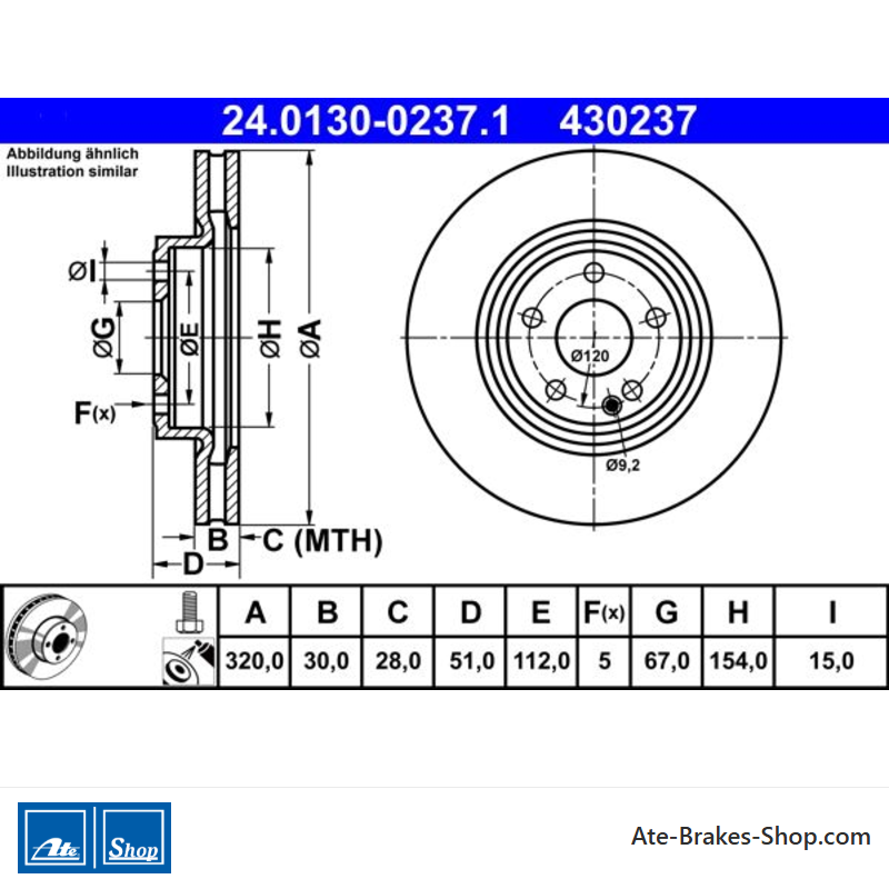 ATE Disco de freno original (24013002371) para Mercedes-Benz