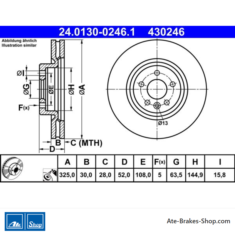 ATE Disco de freno original (24013002461) para Jaguar, Land Rover