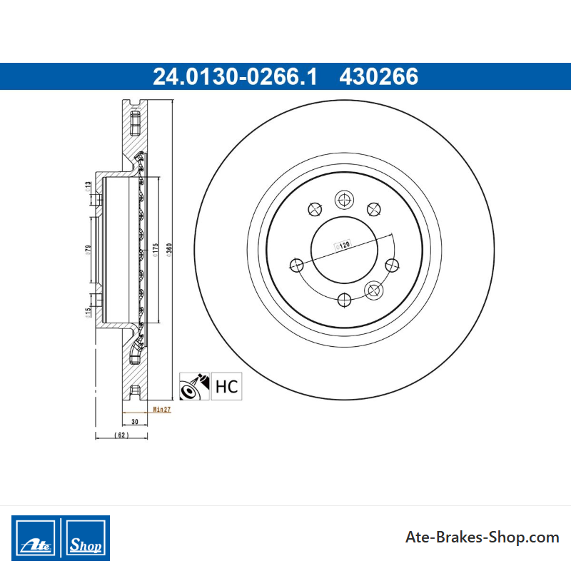 ATE Disque de frein d’origine (24013002661) pour Land Rover