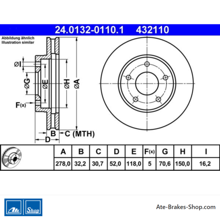 ATE Disco de freno original de 2 piezas (24013201101) para Chevrolet, Opel