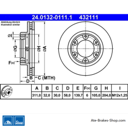 ATE Disco de freno original de 2 piezas (24013201111) para Toyota