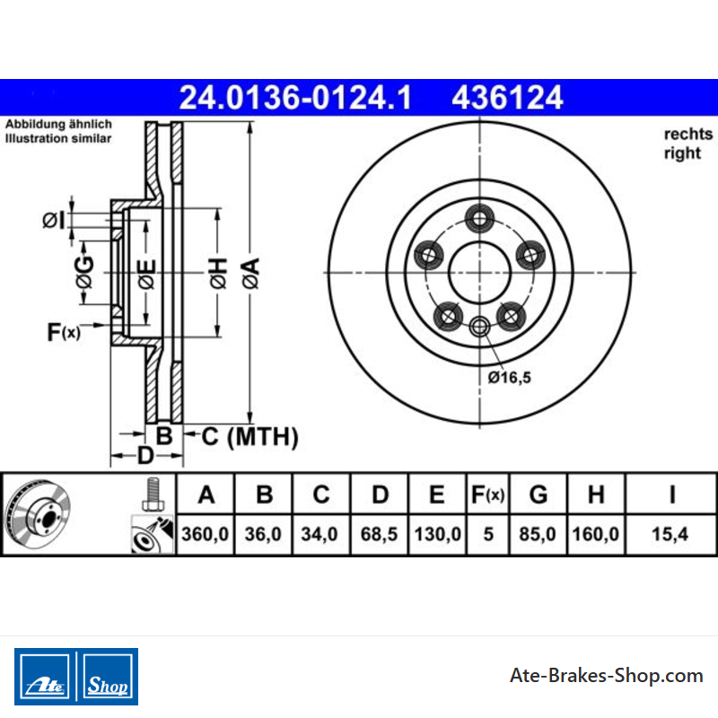 ATE Original Brake Disk (24013601241) for Porsche, Volkswagen (VW)