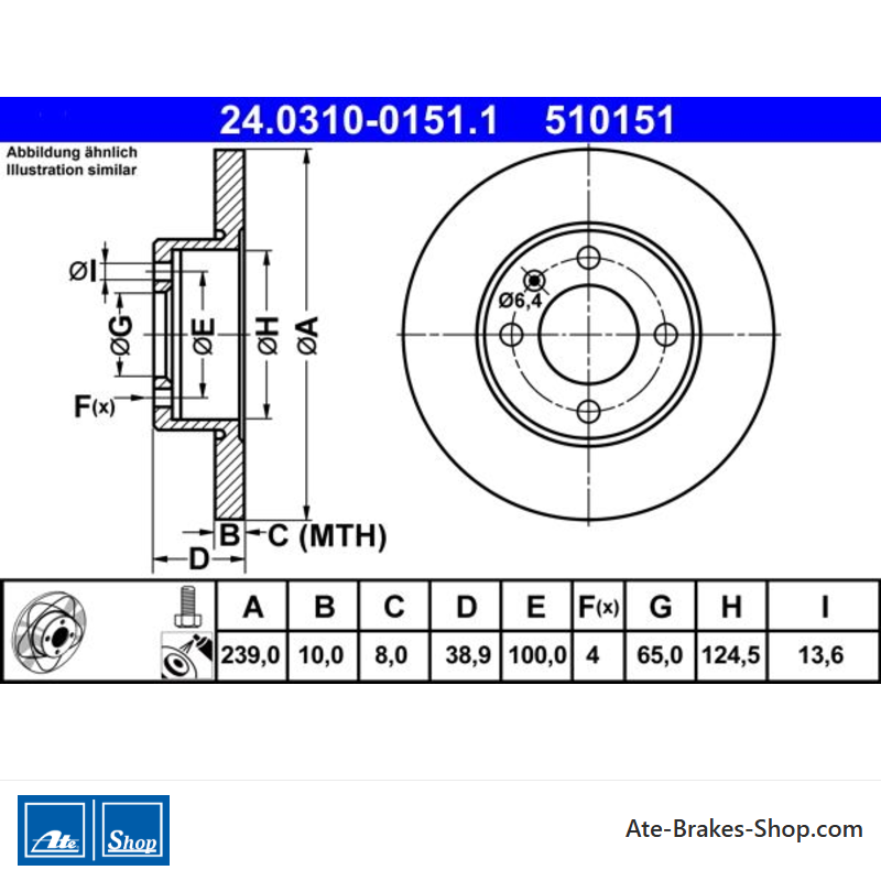 ATE Original 2 Pieces Power Brake Disk (24031001511) for Audi, Seat, Volkswagen (VW)