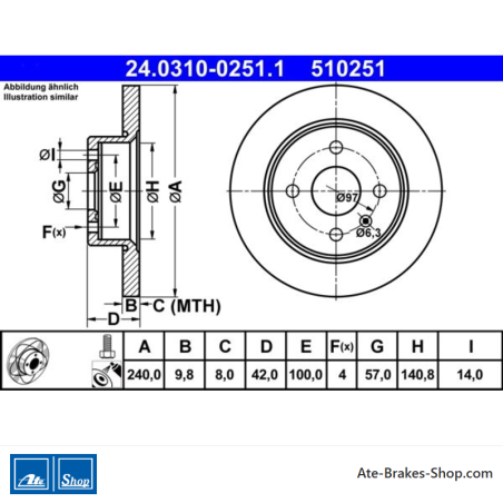 ATE Original 2 Pieces Power Brake Disk (24031002511) for Opel