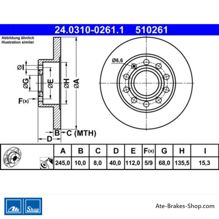 ATE Original 2 Pieces Power Brake Disk (24031002611) for Audi, Seat