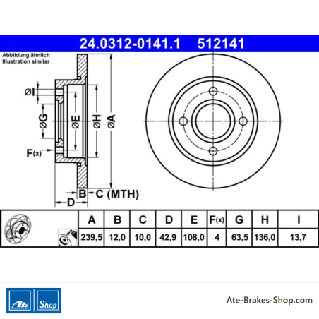 ATE Disque de frein assisté (24031201411) original en deux parties pour Ford, Mazda