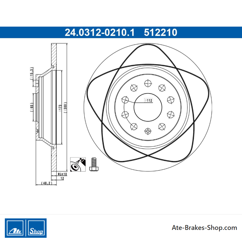 ATE Originele 2-delige elektrische remschijf (24031202101) voor Audi, Cupra, Ford, Seat, Skoda, Volkswagen (VW)