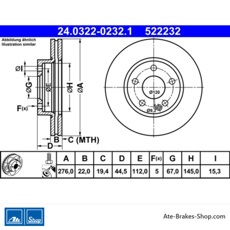 ATE Disco de freno asistido original de 2 piezas (24032202321) para Mercedes-Benz