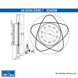 ATE Originale zweiteilige Bremsscheibe (24032402581) für Audi, Seat, Skoda, Volkswagen (VW)