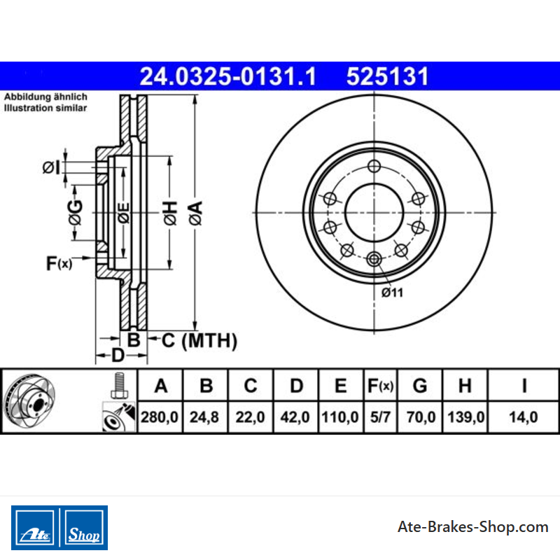 ATE Disque de frein assisté (24032501311) original en 2 pièces pour Opel