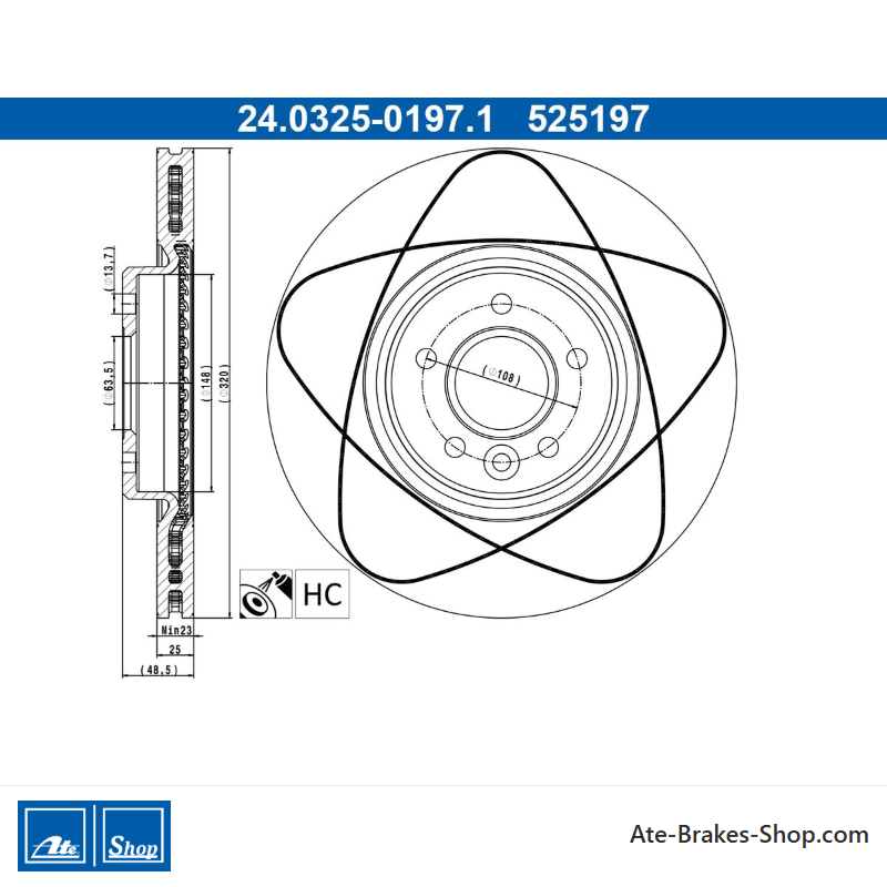 ATE Original Power Brake Disk (24032501971) for Ford, Volvo