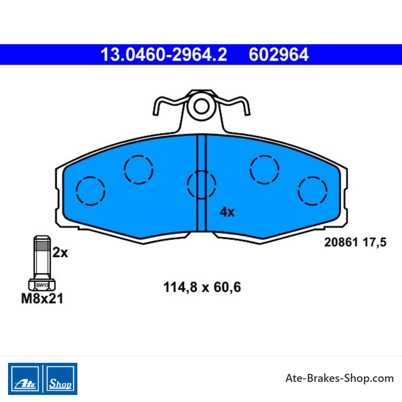 ATE original brake pads (13046029642) for Skoda, Volkswagen (VW)