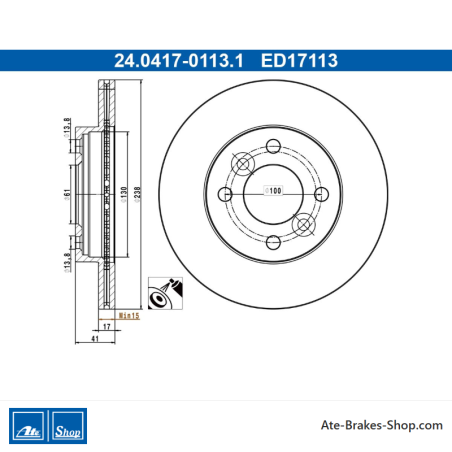 ATE Disque de frein original en 2 pièces (24041701131) pour Dacia