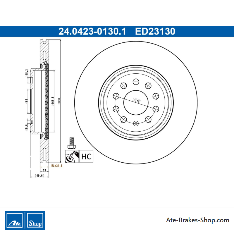 ATE Original Brake Disk (24042301301) for Cupra, Volkswagen (VW)