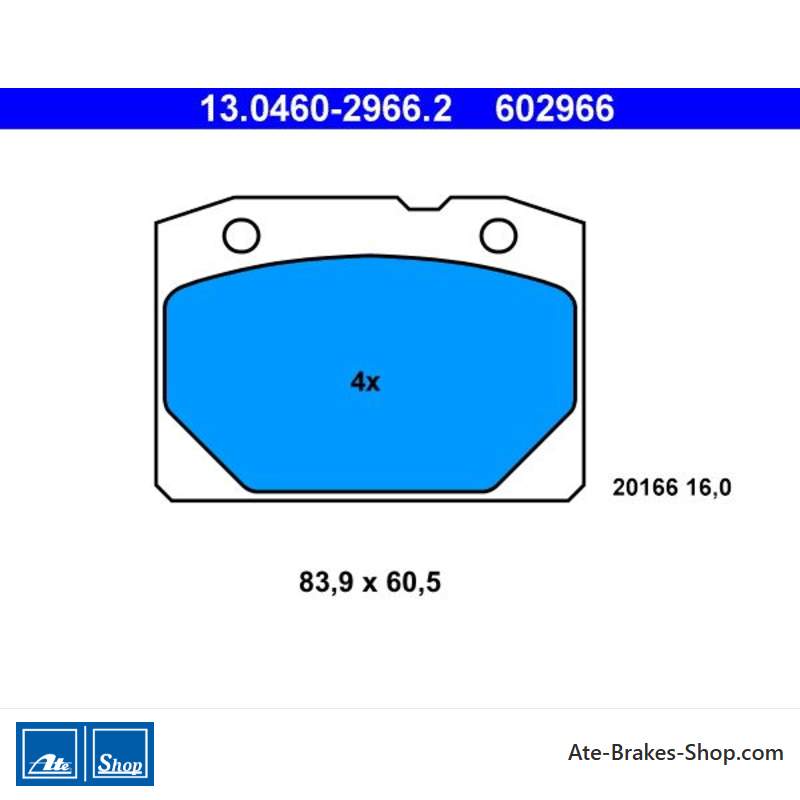 ATE original brake pads (13046029662) for Lada