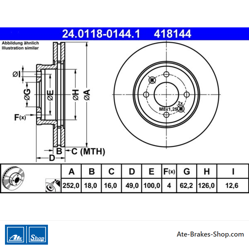 ATE Originale zweiteilige Bremsscheibe (24011801441) für Hyundai, Kia