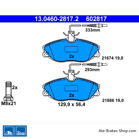 ATE original brake pads (13046028172) for Citroën, Peugeot