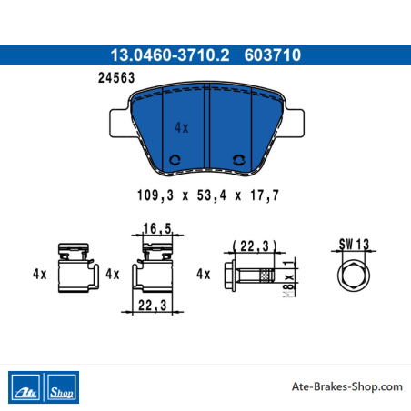 ATE original brake pads (13046037102) for Audi, Seat, Skoda, Volkswagen (VW)