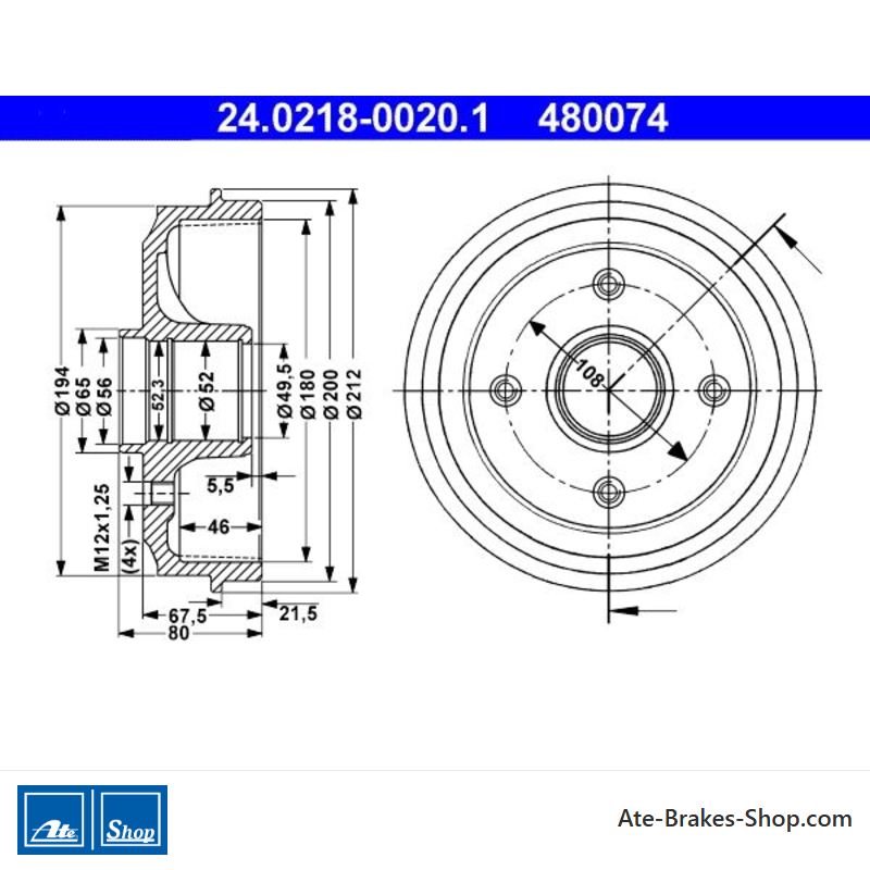 ATE Original 2 Pieces Brake Drum (24021800201) for Citroën, Peugeot
