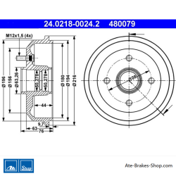 ATE Original 2 Pieces Brake Drum (24021800242) for Ford, Mazda