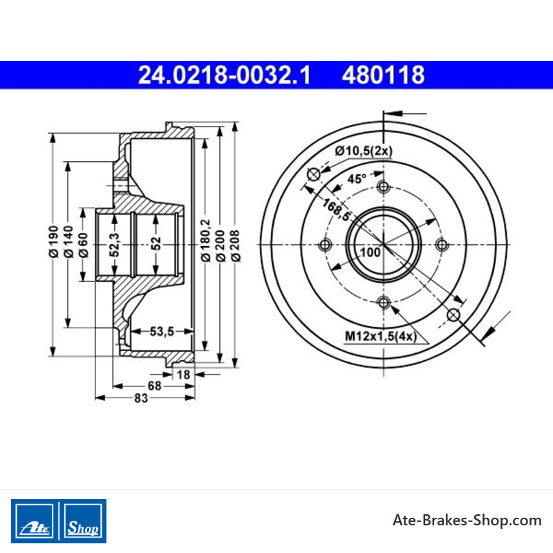 ATE Original 2 Pieces Brake Drum (24021800321) for Dacia, Renault