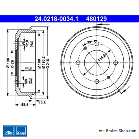 ATE Original 2 Pieces Brake Drum (24021800341) for Hyundai