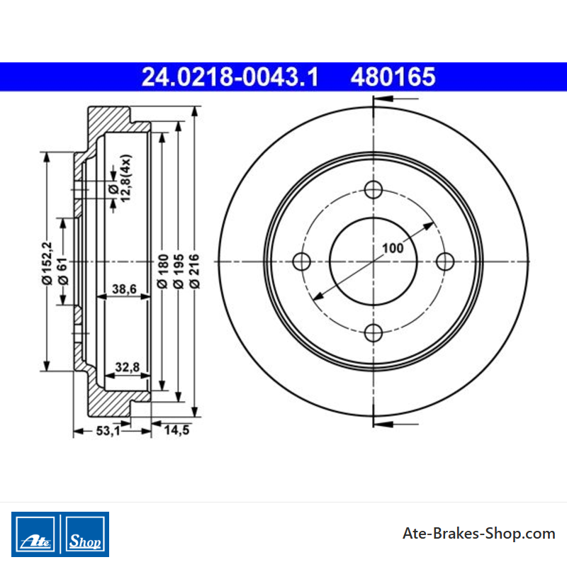 ATE Original 2 Pieces Brake Drum (24021800431) for Nissan