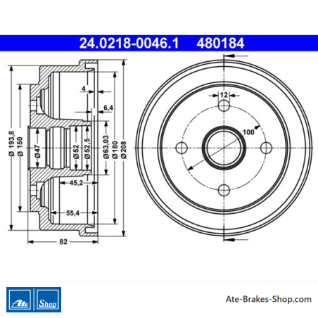 ATE Original-2-teilige Bremstrommel (24021800461) für Suzuki