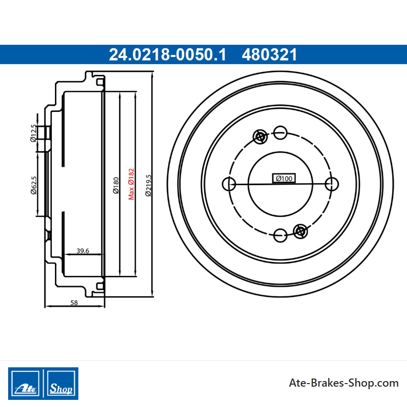 ATE Original 2 Pieces Brake Drum (24021800501) for Kia