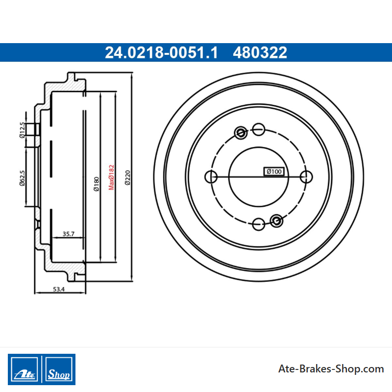 ATE Caisse de frein originale en 2 pièces (24021800511) pour Kia