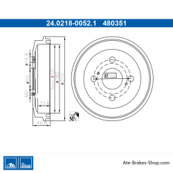 ATE Tambor de freno original de 2 piezas (24021800521) para Daihatsu, Subaru