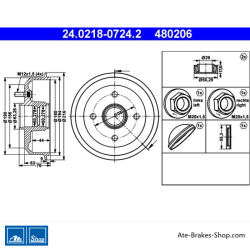 ATE Original 2 Pieces Brake Drum (24021807242) for Ford, Mazda