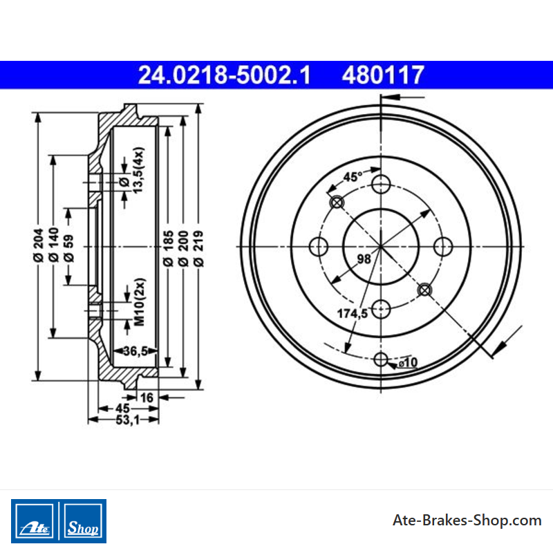 ATE Original 2 Pieces Brake Drum (24021850021) for Fiat