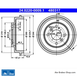 ATE Original zweiteilige Bremstrommel (24022000091) für Ford