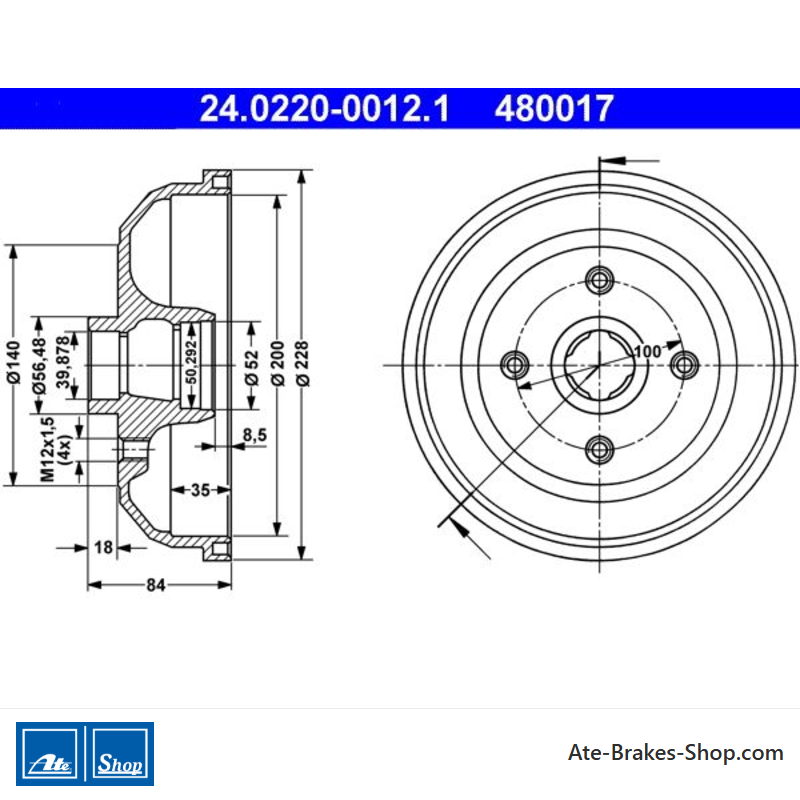 ATE Original 2 Pieces Brake Drum (24022000121) for Opel