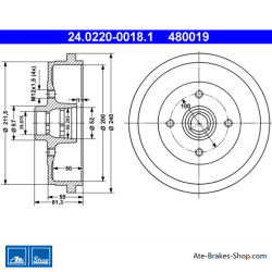 ATE Original 2 Pieces Brake Drum (24022000181) for Audi, Seat, Skoda, Volkswagen (VW)