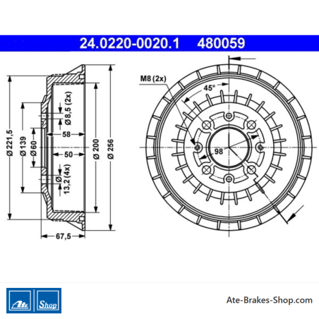 ATE Original 2 Pieces Brake Drum (24022000201) for Lada