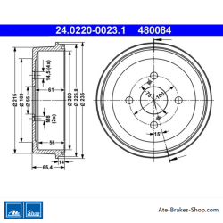 ATE Original 2 Pieces Brake Drum (24022000231) for Toyota