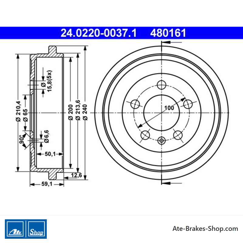 ATE Original 2 Pieces Brake Drum (24022000371) for Audi, Seat, Skoda, Volkswagen (VW)