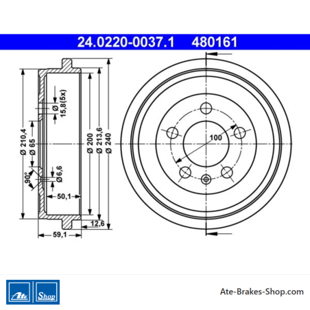 ATE Original 2 Pieces Brake Drum (24022000371) for Audi, Seat, Skoda, Volkswagen (VW)