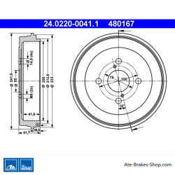 ATE Original 2 Pieces Brake Drum (24022000411) for Toyota